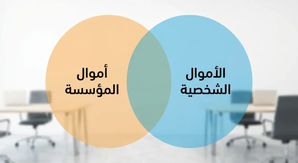 رسم توضيحي يوضح تداخل الأموال الشخصية مع أموال المؤسسة الفردية