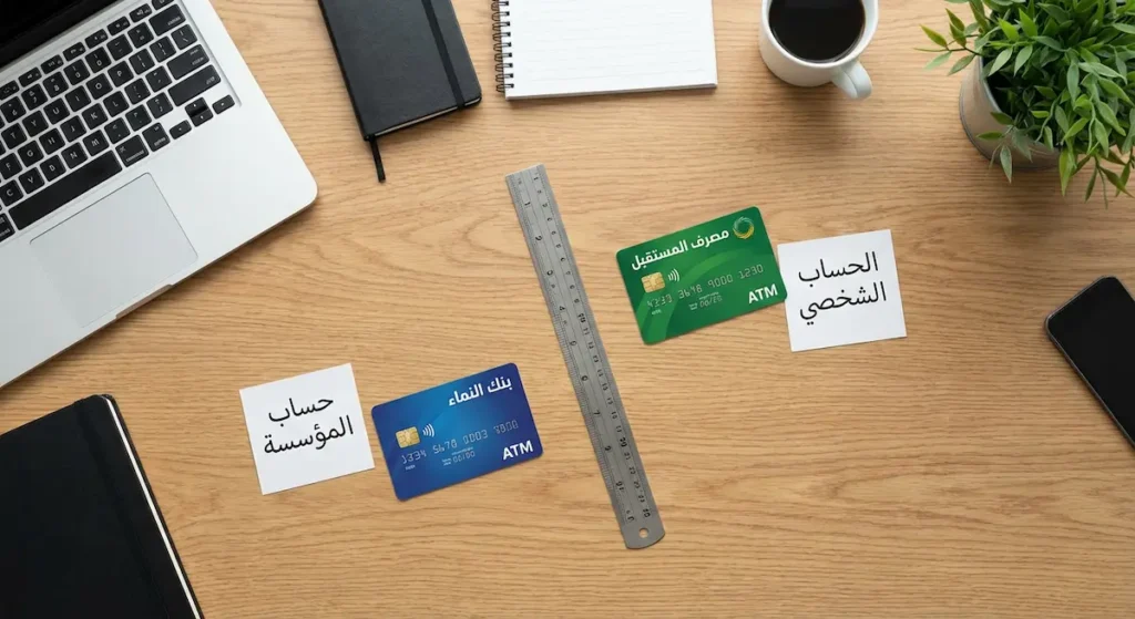  بطاقتان بنكيتان منفصلتان تمثلان الحساب الشخصي وحساب المؤسسة