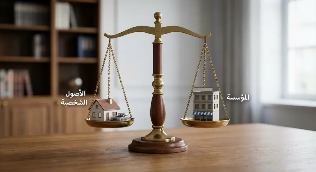 ميزان يوضح تعرض الأصول الشخصية والتجارية للمخاطر في المؤسسة الفردية