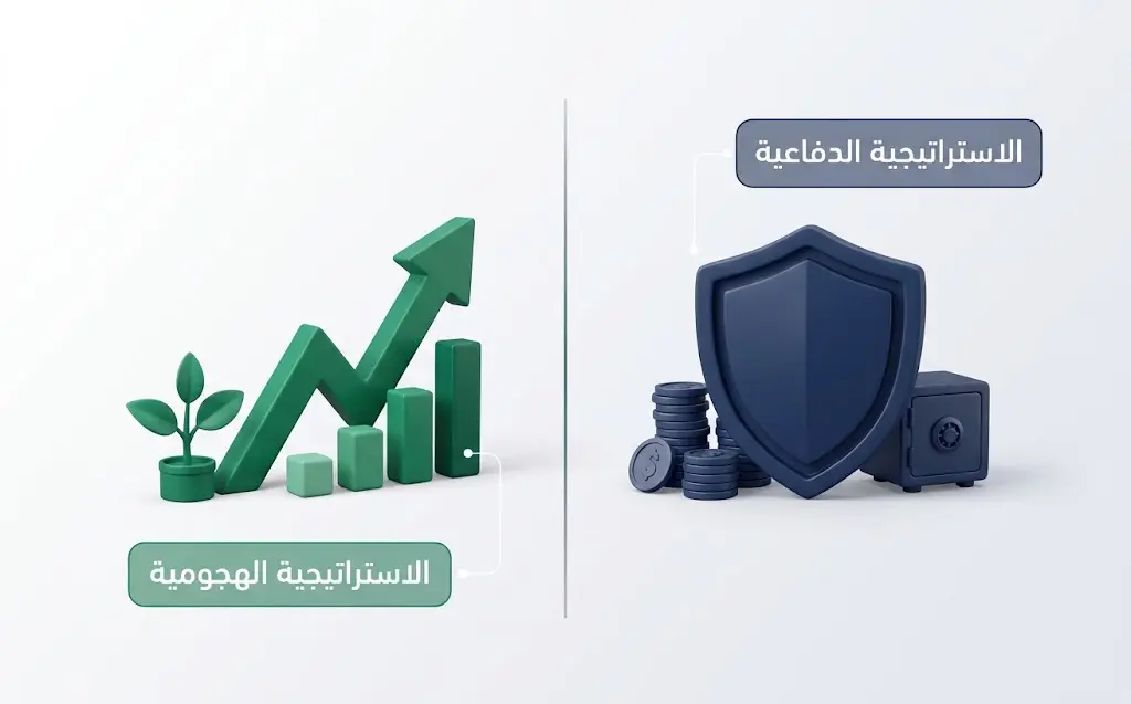 رسم ثلاثي الأبعاد يقارن بين الإستراتيجيات الدفاعية والهجومية لمواجهة التضخم
