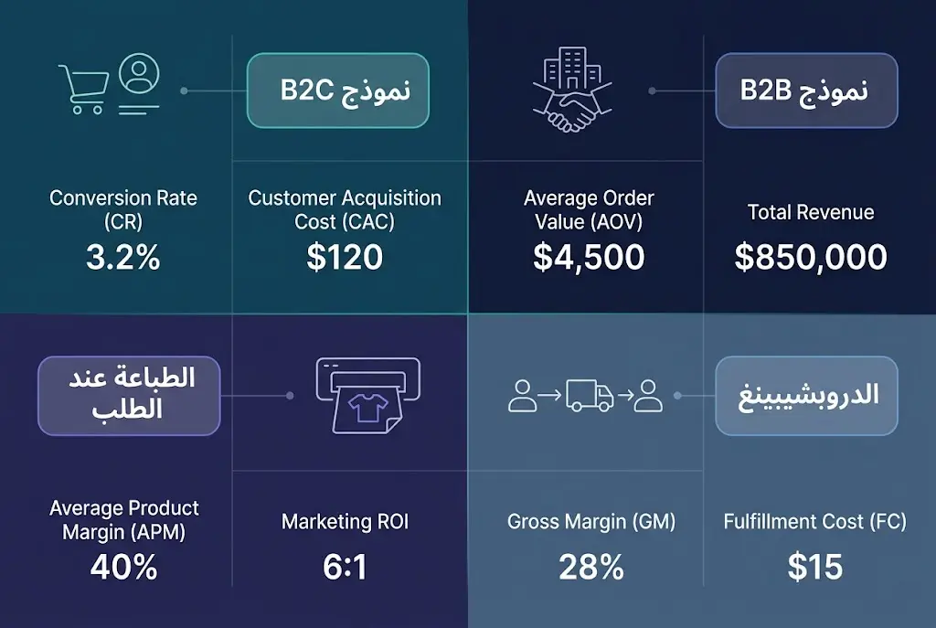 مقارنة بين أربعة نماذج عمل في التجارة الإلكترونية: B2B وB2C والدروبشيبينغ والطباعة عند الطلب