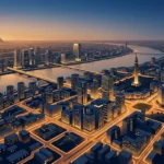 منظر جوي لمدينة القاهرة عند الغروب مع مبانٍ مكتبية بإضاءة خافتة تعكس إجراءات ترشيد الطاقة في مصر أبريل 2026