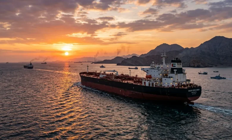 ناقلة نفط تبحر في مضيق هرمز مع ارتفاع أسعار النفط فوق 98 دولاراً وسط هدنة أمريكية إيرانية هشة