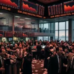 شاشات التداول في وول ستريت تعرض مؤشرات حمراء هابطة وأسعار نفط مرتفعة فوق 100 دولار وسط أجواء متوترة بسبب حرب إيران أبريل 2026