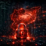 تصوير تجريدي لثغرة أمنية رقمية وقفل إلكتروني محطم مع رمز تحذير، يمثل خطر ثغرة CertiGhost على الأنظمة البرمجية السورية.