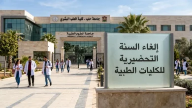 صورة واقعية تعبر عن قرار إلغاء السنة التحضيرية للكليات الطبية في الجامعات السورية الحكومية.