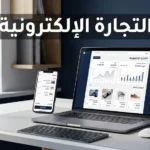 مكتب عمل عصري بلابتوب يعرض لوحة تحكم لمتجر إلكتروني — غلاف مقال التجارة الإلكترونية