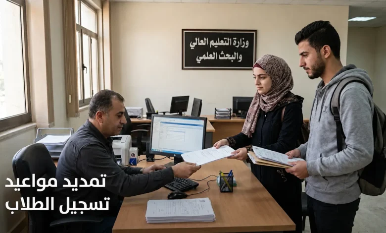 صورة واقعية من مكتب تسجيل جامعي في سوريا توضح تمديد مواعيد تسجيل الطلاب للعام الدراسي 2025-2026