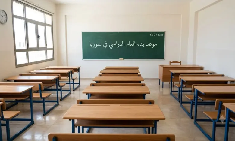 صورة واقعية لغرفة صفية تعلن عن موعد بدء العام الدراسي في سوريا 2026-2027.