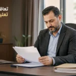 معلم سوري يراجع وثائق التعاقد الرسمية في مكتب إداري تعليمي