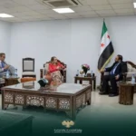 لقاء نائب وزير الاقتصاد باسل عبد الحنان مع مارغريت شرامبوك لبحث فرص الاستثمار في سوريا وتوطين التكنولوجيا الصناعية.