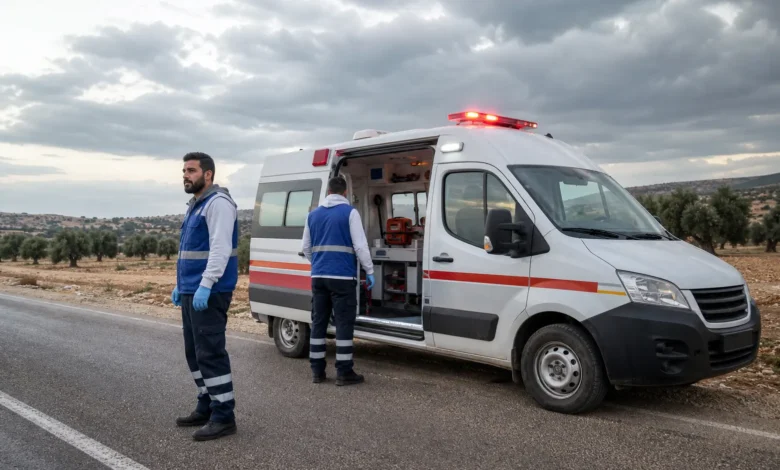 سيارة إسعاف وطواقم طبية تستجيب لحالات الطوارئ في ريف درعا لنقل المصابين جراء الغارات