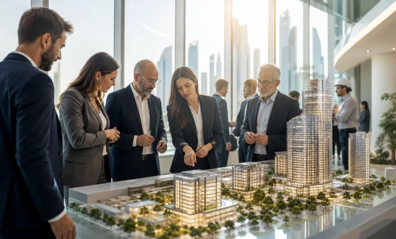 مجسم معماري متطور ومشاركون في فعاليات ملتقى التطوير العقاري IREX 2026