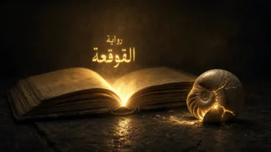 غلاف رواية القوقعة ملقى بجانب قوقعة مكسورة يخرج منها ضوء، في إشارة رمزية لأدب السجون والتحرر من الظلم.